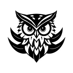 Stylized Black and White Owl Emblem: A graphic depiction of an owl with detailed feather patterns, set against a blank white background.