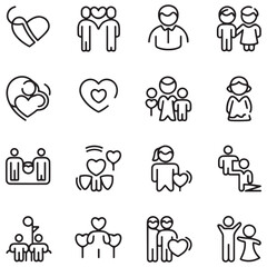 Family and bedding line icons collection. Thin outline icons pack. That icon collection. Set of line web pictograms with white background