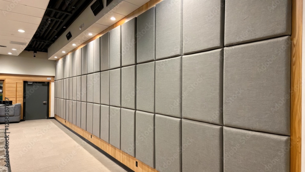 Poster a medium closeup of a completed section of soundproofed wall showcasing the uniformity and color of 
