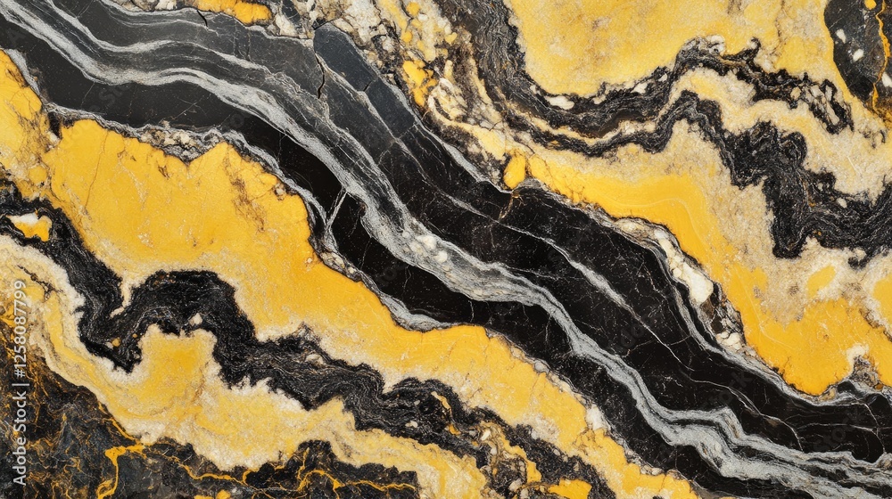 Poster a rugged rock surface with distinctive yellow and black patterns, captured up close to highlight the