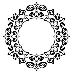 Intricate circular black and white vector illustration of ornamental design, resembling a decorative frame.