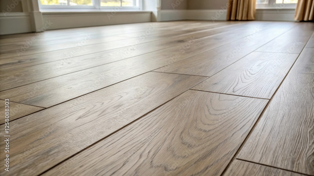 Poster a medium closeup of a finished section of luxury vinyl flooring with natural light cascading across 