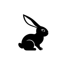 Black Silhouette of a Rabbit on White, Minimalist Art