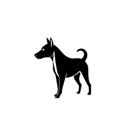 Simple stylized illustration of a black dog standing on a white background.