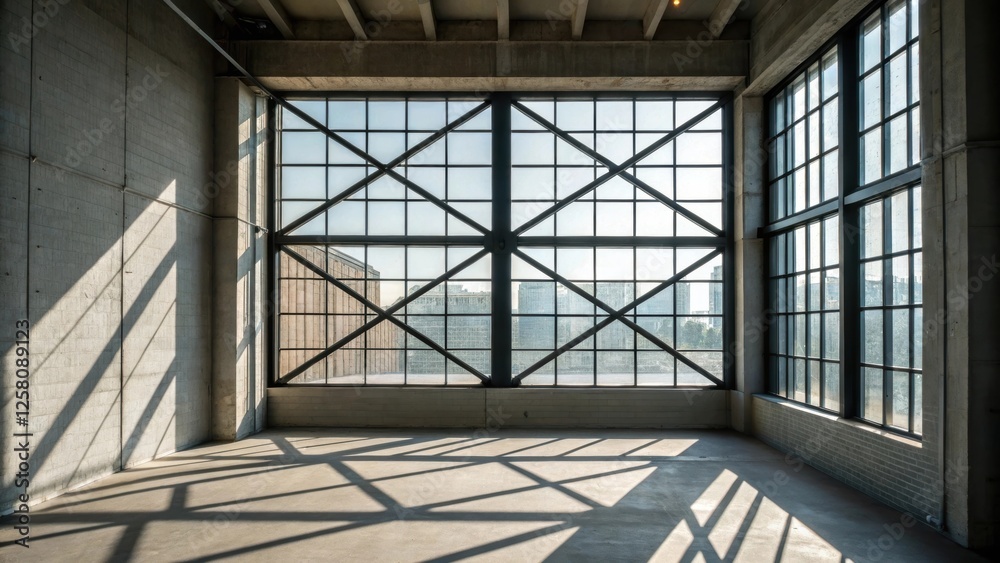 Poster a medium closeup of a large industrialstyle window allowing natural light to flood in casting geomet