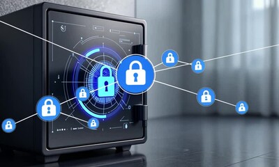 Secure digital safe, data protection, home office, network security, cybersecurity concept