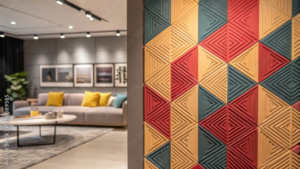 Poster a medium closeup of an abstractpatterned wall panel drawn with contrasting colors enhancing the mode