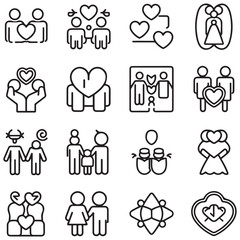 Family and bedding line icons collection. Thin outline icons pack. That icon collection. Set of line web pictograms with white background