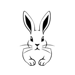 Minimalist illustration of a rabbit, featuring a clean black and white, simple drawing style.