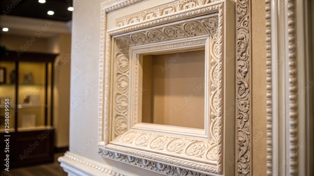 Poster a medium closeup of a newly framed wall niche showcasing ornate trim work that adds elegance with a 