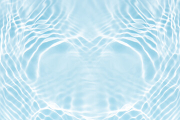 Blue water with ripples on the surface. Defocus blurred transparent blue colored clear calm water surface texture with splashes and bubbles. Water waves with shining pattern texture background.