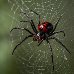 Black Widow Spider, A Black Widow Spider in its Web, Capturing the Essence of Nature's Beauty and Mystery Big spider on the web  black spider on web Vibrant Colored Spider on Dewy Web Amidst Green Fo
