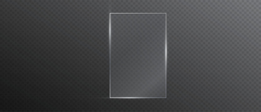 Flat glass plate, transparent banners, realistic screen glass, window mockup, clear glass showcase, glossy plastic glare frame, acrylic with glares and light, clear rectangular plate, plexiglas, 3d 