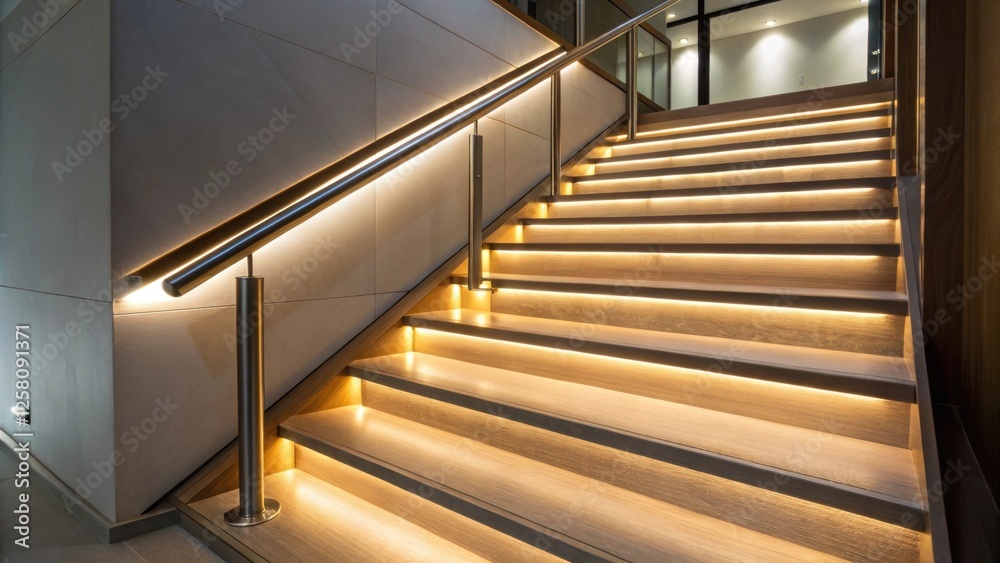 Poster a medium closeup of a staircase corner featuring meticulously installed lighting beneath the treads 