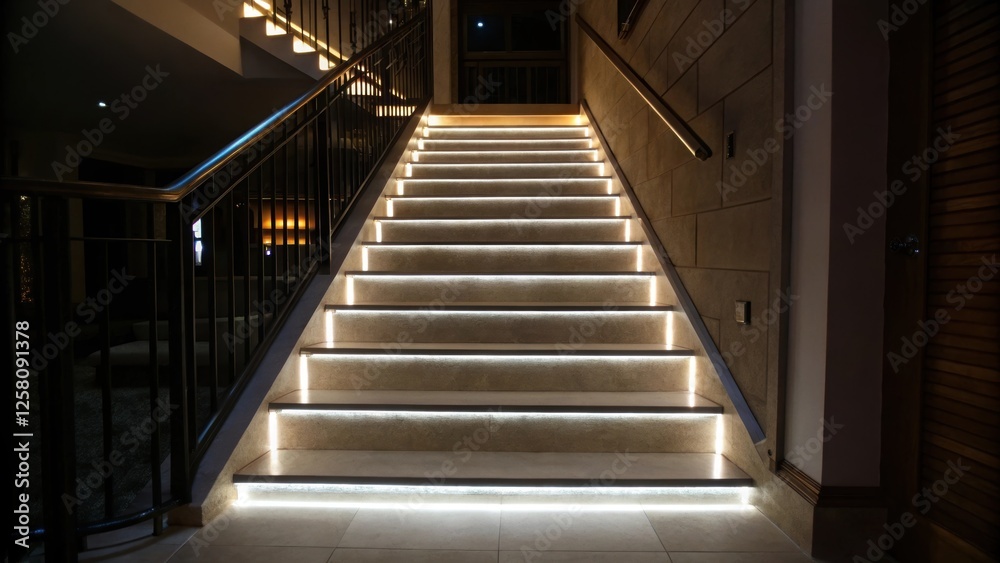 Leinwandbilder a medium closeup of a staircase landing with stylish led backlighting outlining the perimeter creati