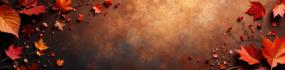 Bronzecopper texture background with scattered leaves and twigs,  earthy tones,  rustic