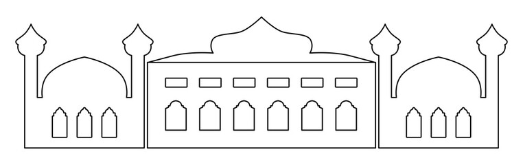 Detailed sketch of mosque, a classic building featuring domes and arches, perfect for educational or illustrative purposes.