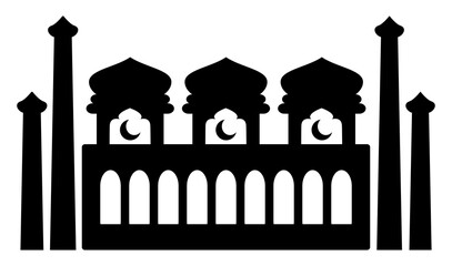 Obraz premium Black silhouette of an architectural structure with domes and towers, suitable for logos or decorative art.
