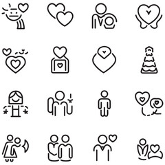 Family and bedding line icons collection. Thin outline icons pack. That icon collection. Set of line web pictograms with white background