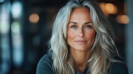 Fototapeta premium A graceful close-up of an older woman showcasing her natural beauty, with captivating features and a warm smile, highlighting the beauty of aging gracefully.