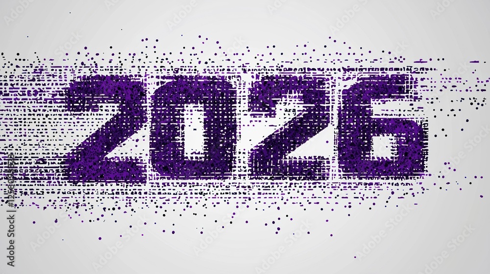 Sticker modern typography design featuring the year 2026 in a creative dot pattern on a light background
