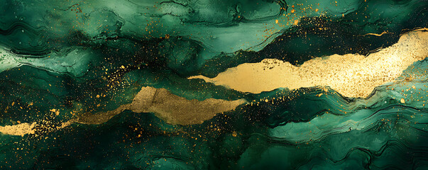 Abstract emerald green gold painting