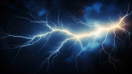 photograph of Lightning. Thunderstorm. Realistic lightning. Glare effect. Lightning strikes create magic and bright light. Dark background.