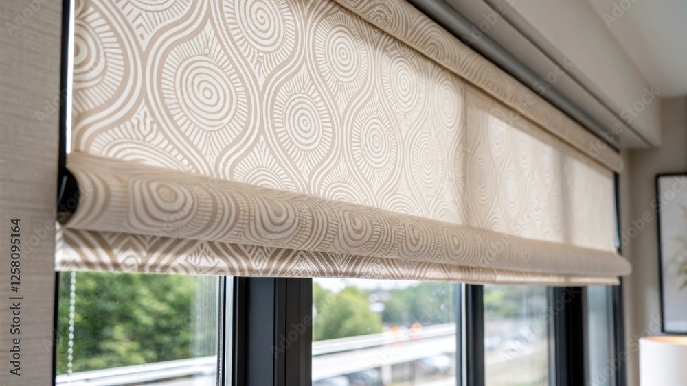 Poster a medium closeup that captures the texture of a fabric roller blind highlighting its softness agains
