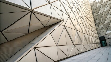 A medium closeup showing the intersection of geometric wall panels where one angular section gently pulls away to uncover a hidden space emphasizing modern architectural