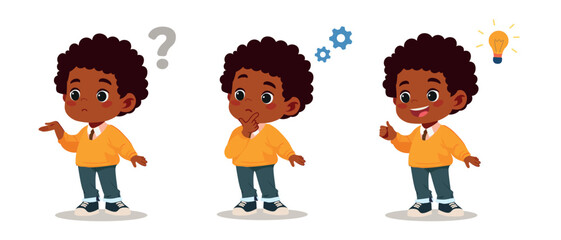 kid boy question thinking idea vector illustration	