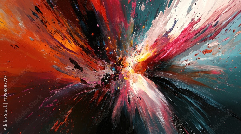 Poster abstract creative painting in action, with dynamic, colorful splashes and brush strokes, captured in
