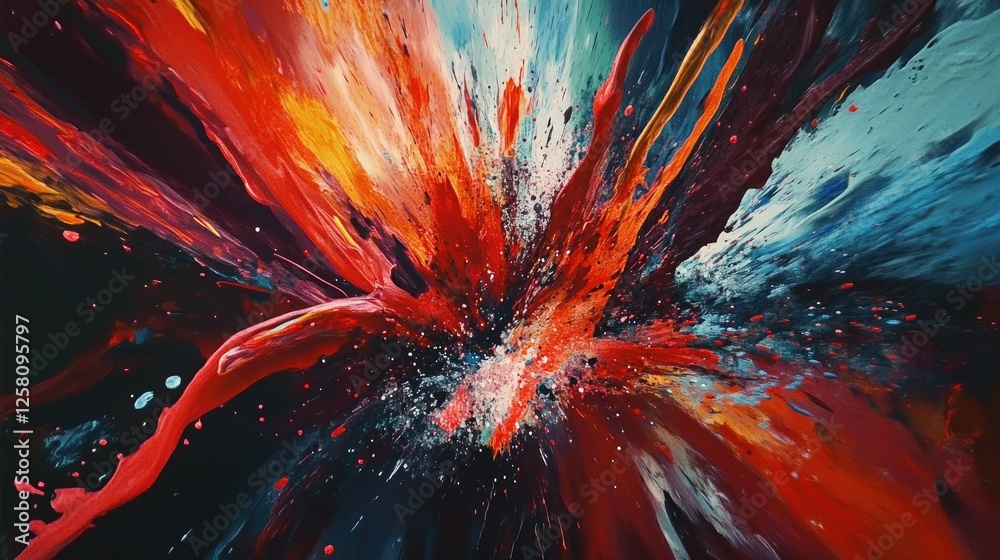 Poster abstract creative painting in action, with dynamic, colorful splashes and brush strokes, captured in