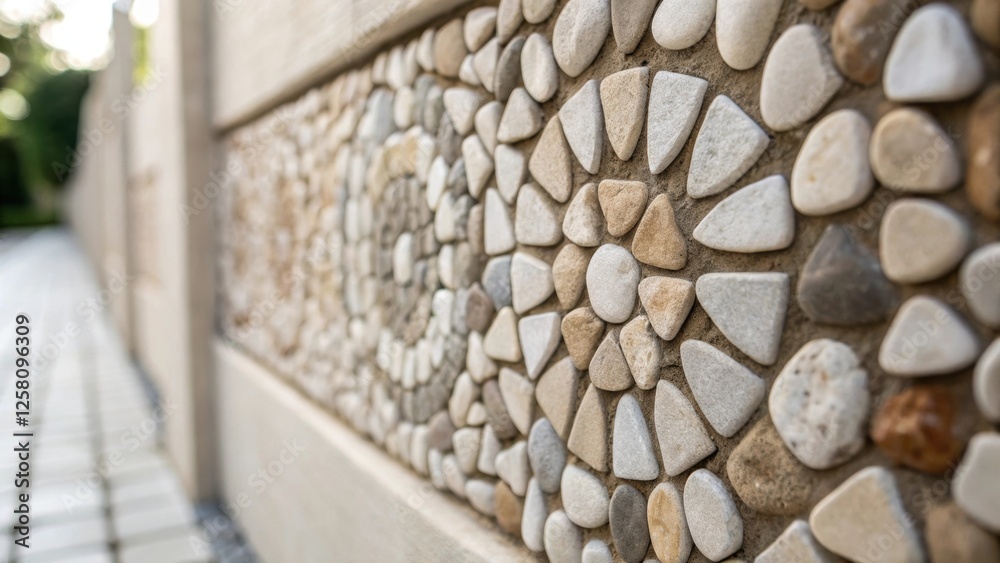 Aufkleber An intimate view of small hand stone pieces seamlessly arranged to form an artistic mosaic on the wall adding a unique focal point while maintaining a minimalist aesthetic.