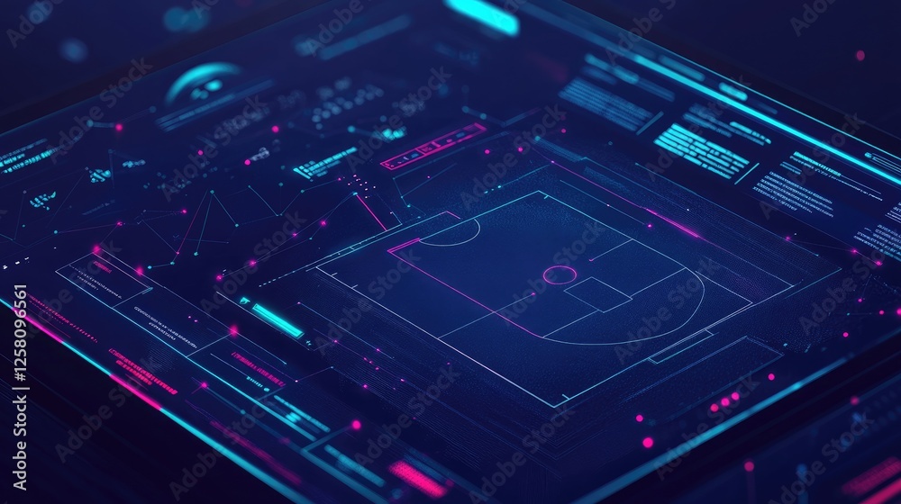 Poster AI-driven sports analytics platform with real-time data visualization, showcasing interactive player statistics, team strategies, and game metrics.