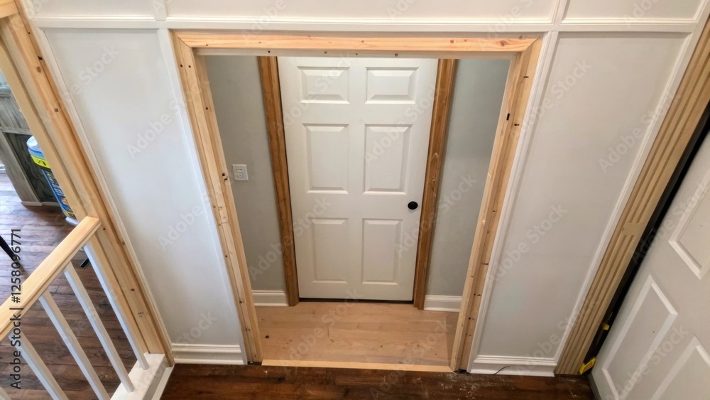 Poster an overhead view of a partially open wall exposing the pocket door cavity where the door will be tuc