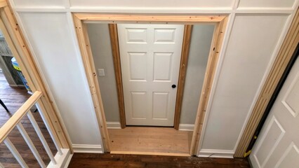 Obraz premium An overhead view of a partially open wall exposing the pocket door cavity where the door will be tucked away when not in use.