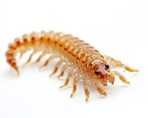 Centipede on White Background. Macro Shot of Dangerous Insect in Nature