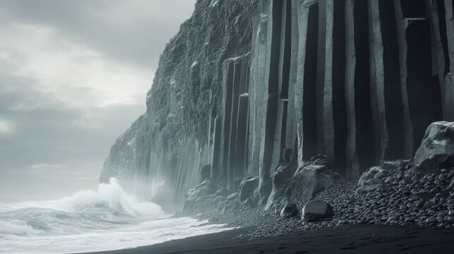 A minimalist Icelandic black sand beach.