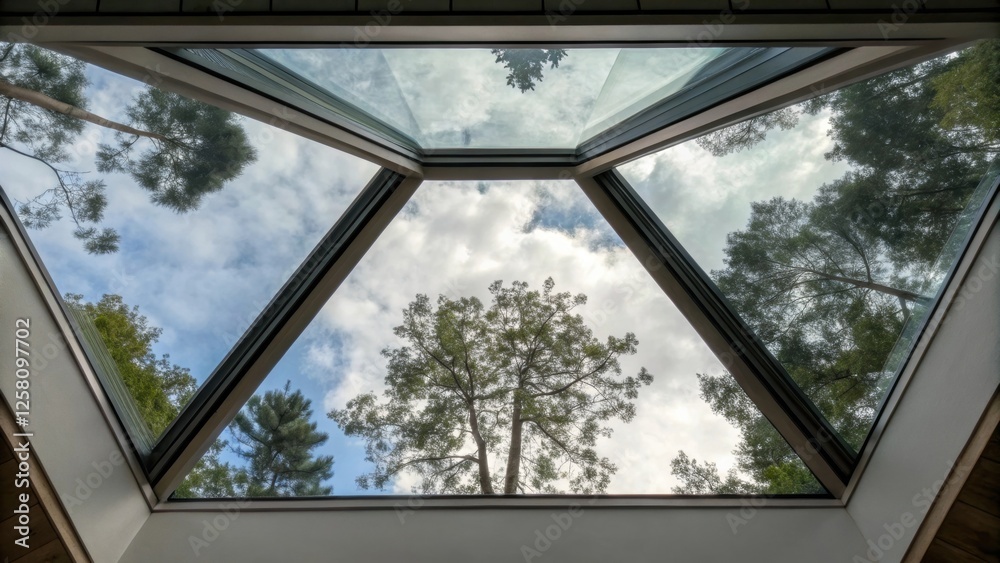 Poster A topdown view of the installed skylight showing reflections of the surrounding environment on the glass surface symbolizing a connection with nature.
