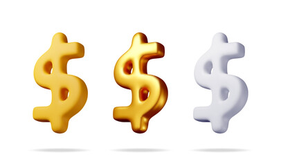 3D USA dollar symbol Isolated on white. Render American financial sign. Yellow, white and golden icon of money dollar. Profit, richness, wealth. Money currency US cash label. Vector illustration