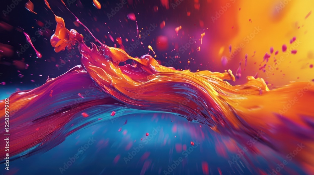 Aufkleber Artistic studio with vibrant paint splashes in action, creating an abstract background, capturing the energy and fluidity of creative expression through colorful brush strokes