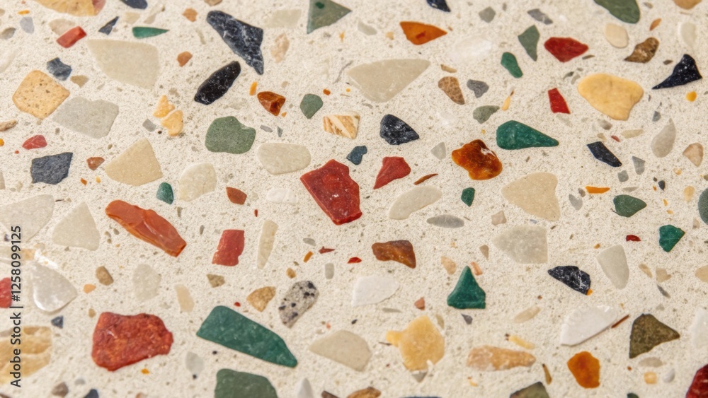 Aufkleber Closeup of a section of terrazzo with a variety of stone aggregates capturing the intricate details of the surface texture and the contrast between the small colorful pieces and