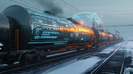 Fototapeta premium Futuristic cargo train in tundra.
