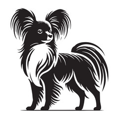 Simplistic Papillon silhouette with clean, well-defined edges - Papillon illustration - minimal Papillon vector - dog silhouette
