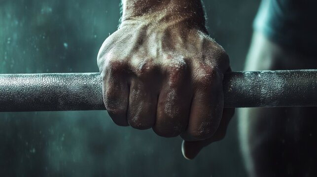 Close-up of a weightlifter's hand.
