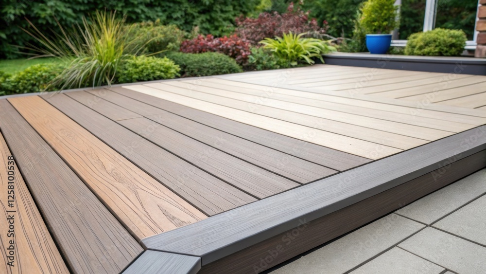 Fototapete detailed image of a corner of a terrace featuring composite decking materials showcasing the smooth 