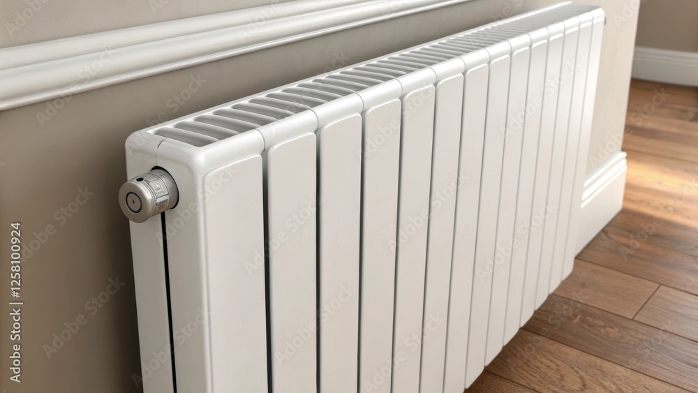 Poster medium closeup highlighting the sleek surface and design of a wallmounted radiator showcasing its sp