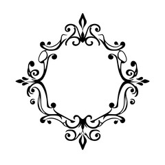 Elegant Black and White frame with ornamental design of scrolled elements, floral and flourished, vintage.