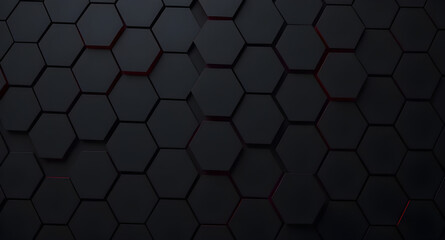 Abstract Black 3D Geometric Background – Dark Hexagon and Octagon Honeycomb Grid Design