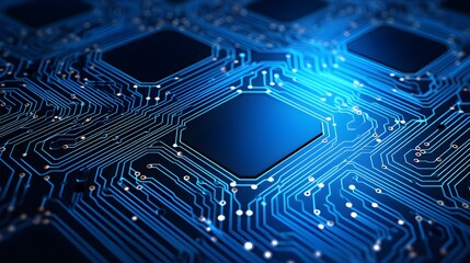 Abstract Close Up of Blue Circuit Board Technology Background High Tech Digital Microchip Pattern
